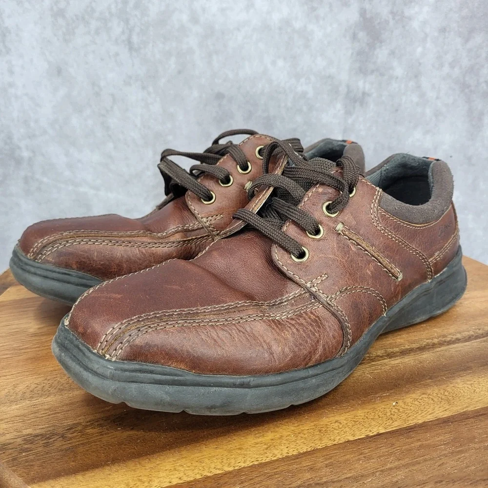 Clarks‎ Oxford Shoes Mens 9 M Brown Leather Bicycle Toe Cotrell Walk Casual